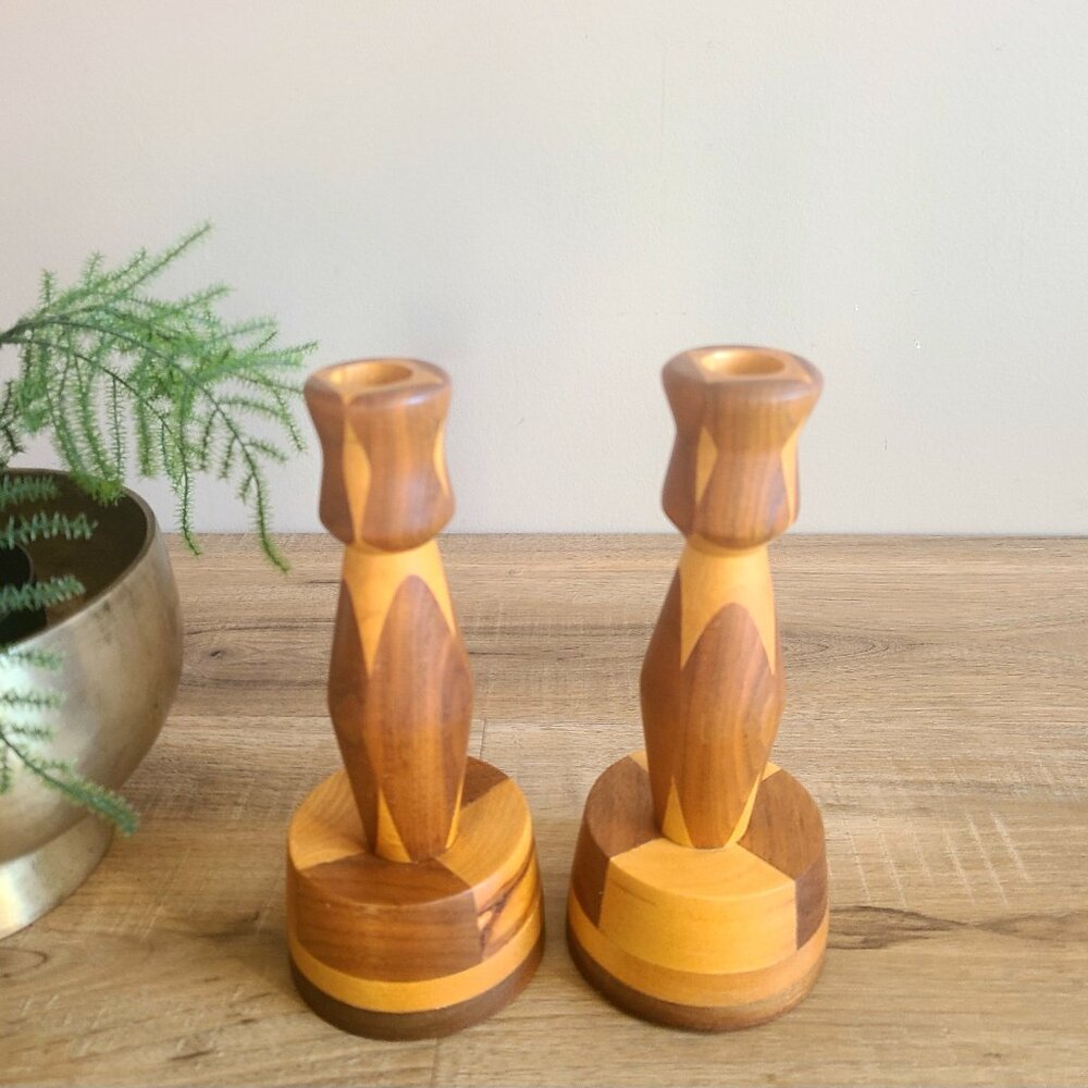Handcrafted in Calgary Alberta pair of wooden candleholders. - Picture 3 of 10